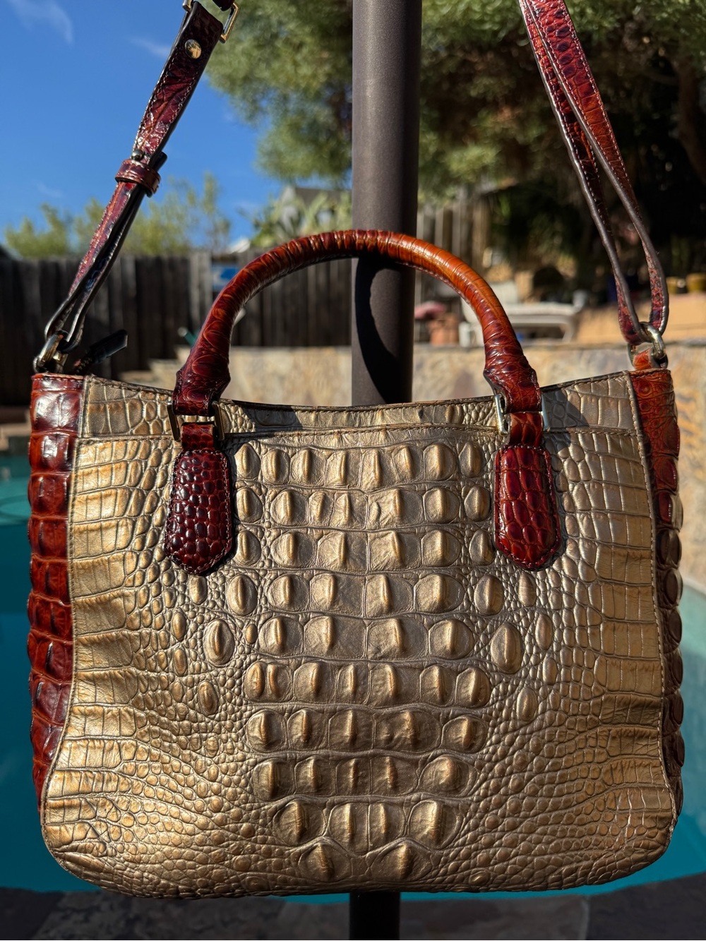 Brahmin Small Irene Rose Gold Provence Croc Leather Satchel GUC - Picture 9 of 16
